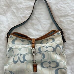 Coach White and Blue Signature Shoulder Bag